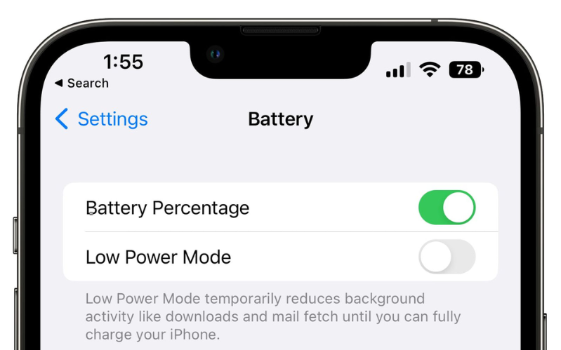 Tính năng hiển thị phần trăm pin trên iPhone 