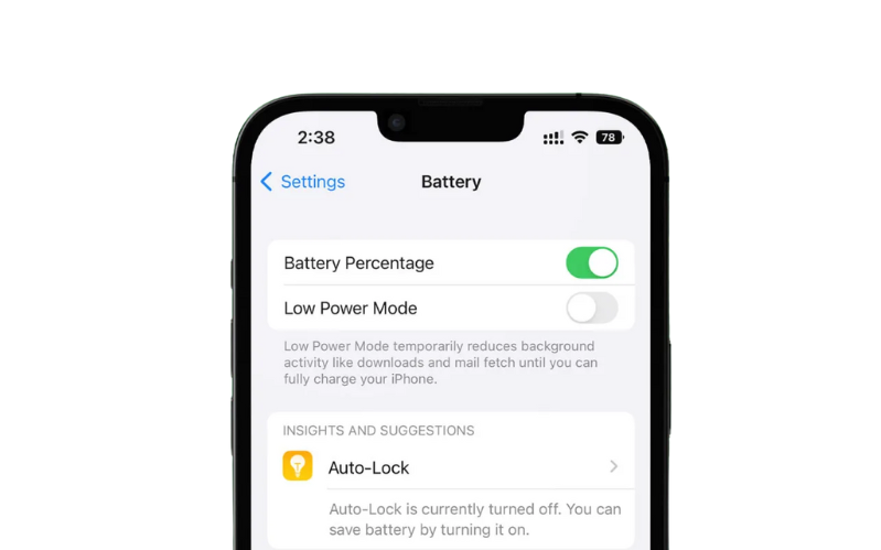 Phần trăm pin hiển thị trên iPhone 