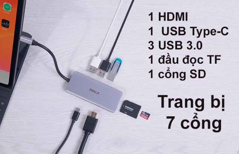Hub chuyển đa năng iWalk 7 in 1 Macbook, iPad Pro hình 3 Hub chuyển đa năng iWalk 7 in 1 Macbook, iPad Pro tăng khả năng kết nối thiết bị