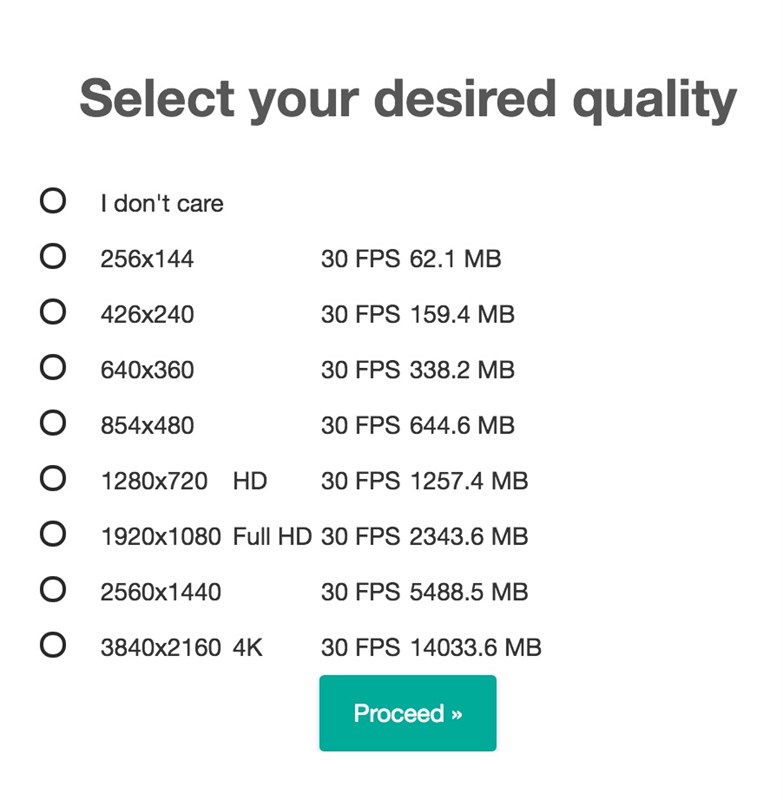 chọn chất lượng muốn tải về