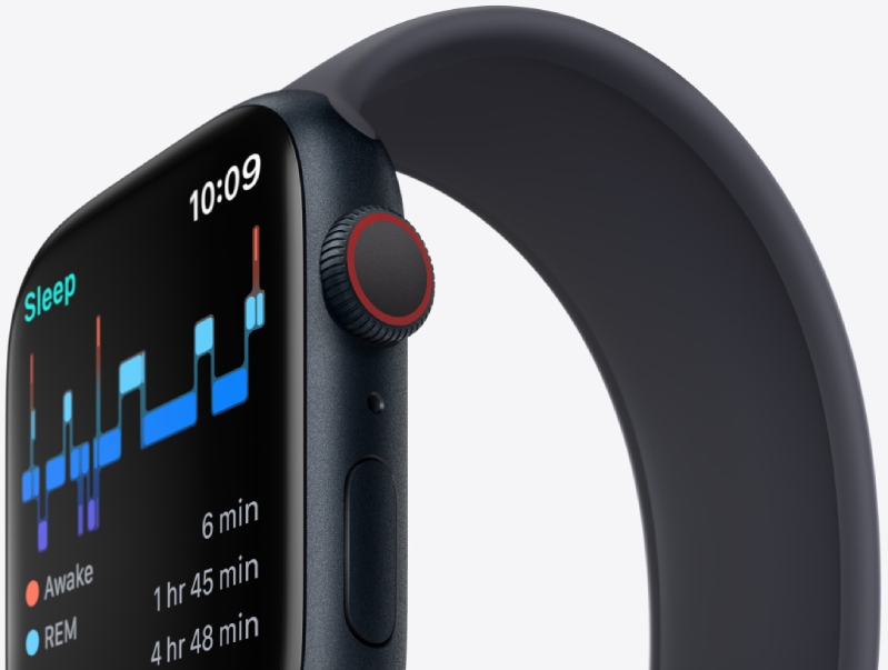 Apple Watch Series 8 41mm GPS  Apple Watch Series 8 - 41mm - GPS - mặt nhôm, dây cao su theo dõi và tính toán thời gian ngủ