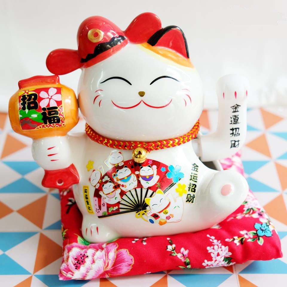 Top hình nền mèo thần tài trắng đỏ Nhật Bản may mắn