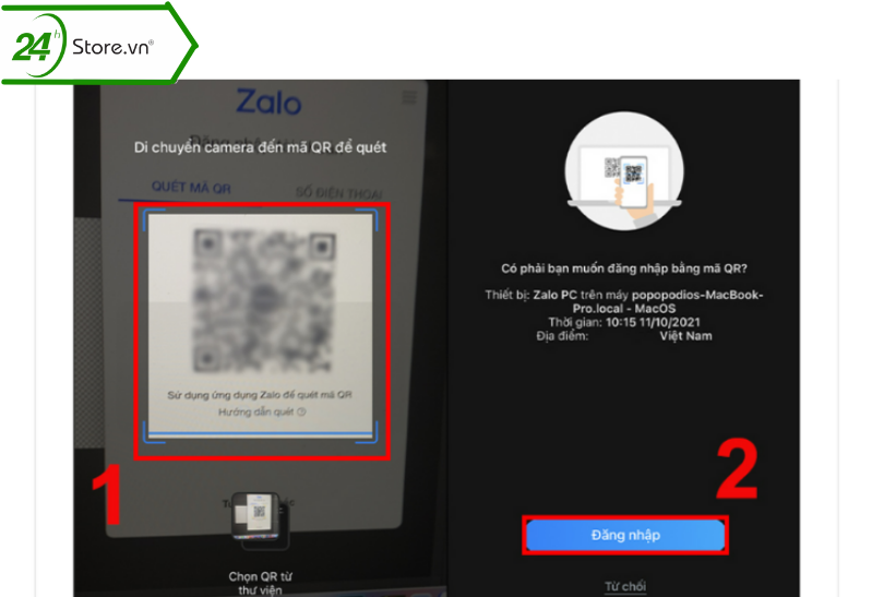Quét mã QR để đăng nhập Zalo Macbook