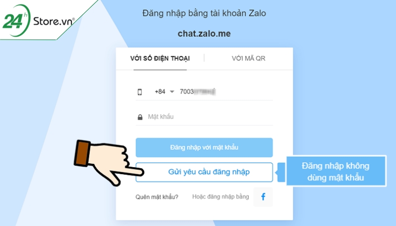 Gửi yêu cầu đăng nhập Zalo web