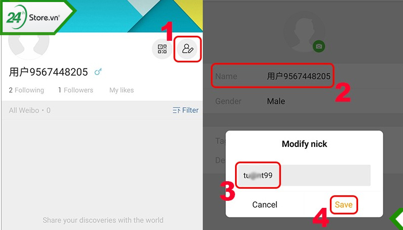 Cách đổi tên tài khoản Weibo trên điện thoại chi tiết