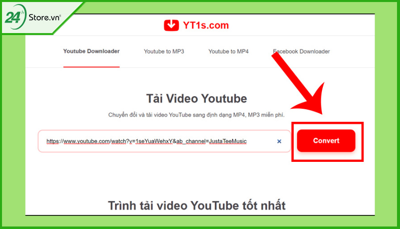 Download video Youtube trên website yt1s.com