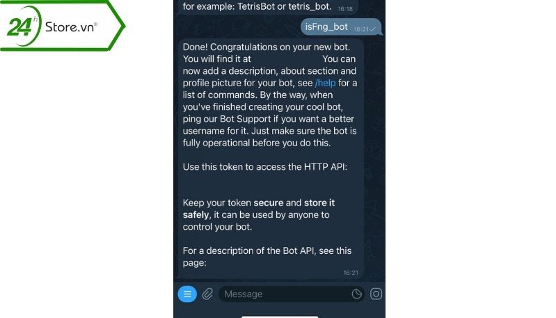 Đợi xác nhận và sử dụng Bot Telegram