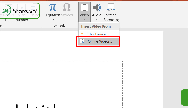 Cách chèn Video Youtube vào Powerpoint bằng tab Insert bước 3
