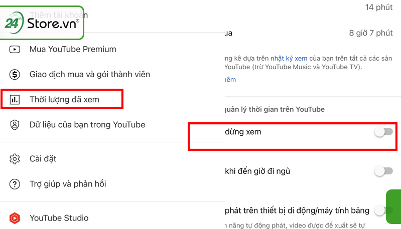 Tắt bằng chế độ hẹn giờ trên Youtube