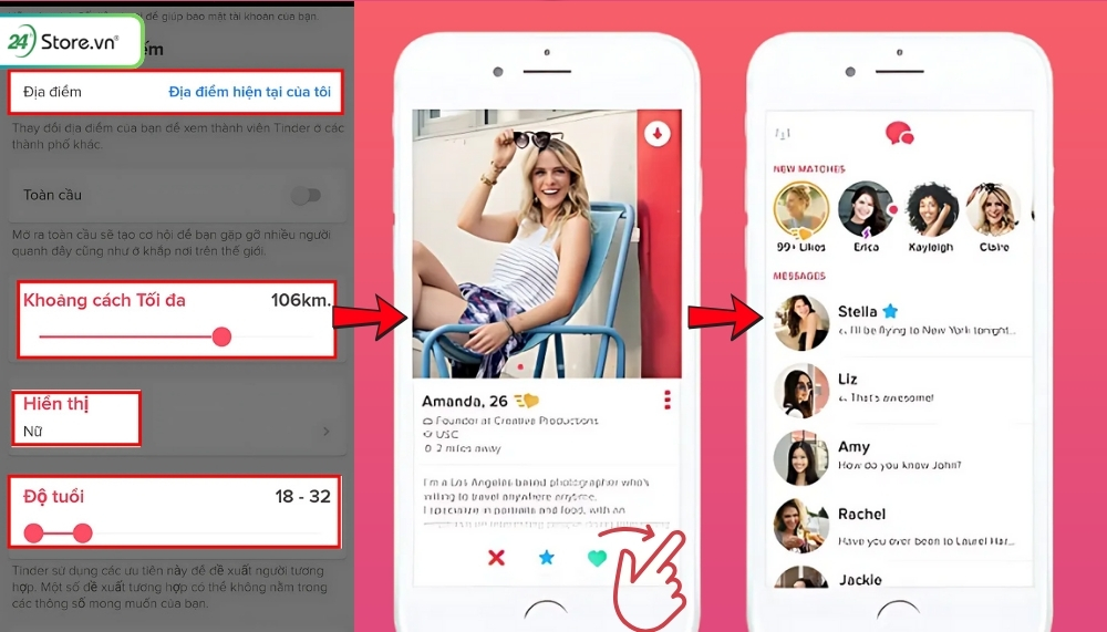 Cách tìm kiếm và kết nối với người dùng khác Tinder free có thể nhắn tin