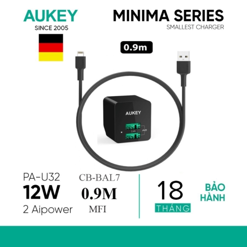 Cáp USB-A to Lightning Aukey 0.9M 