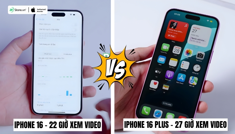 so sánh dung lượng pin iphone 16 và iphone 16 plus