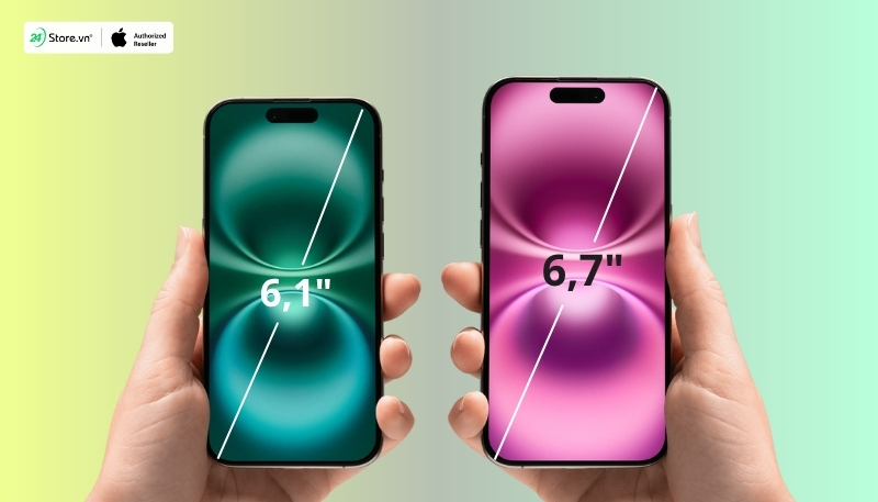 so sánh kích thước màn hình iphone 16 và iphone 16 plus