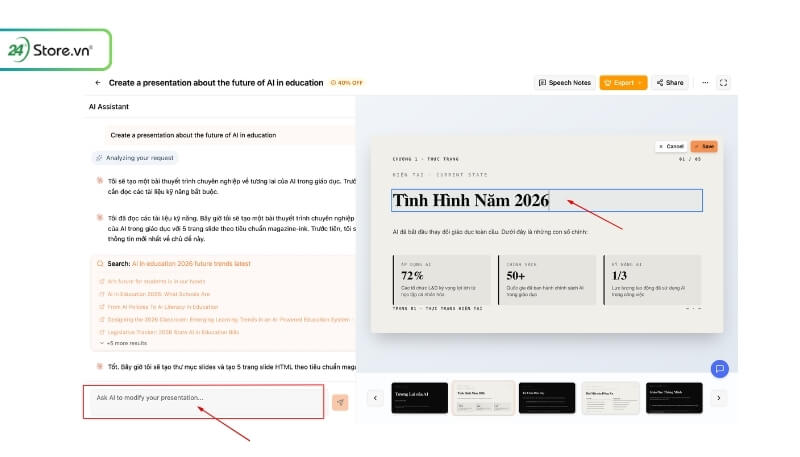 Tuỳ chỉnh slide trên Tome AI