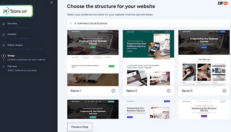 ZipWP Chọn Template website dễ dàng