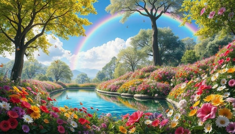 ảnh nền ipados 26 hoa và cầu vòng