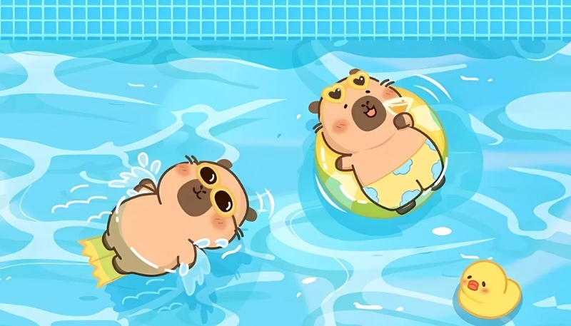 ảnh nền cute capybara bể bơi
