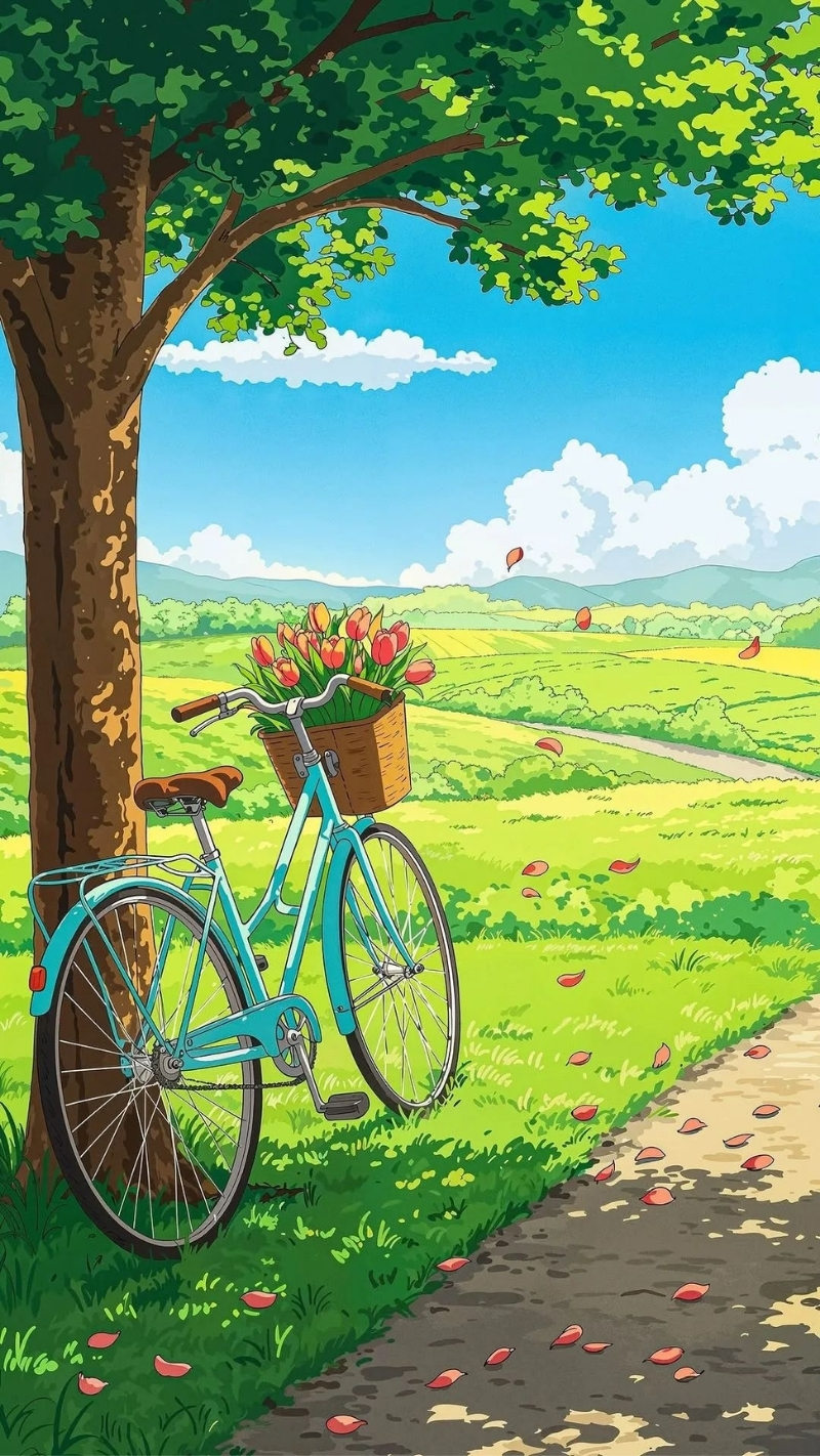 ảnh nền cute điện thoại xe đạp dưới bóng cây
