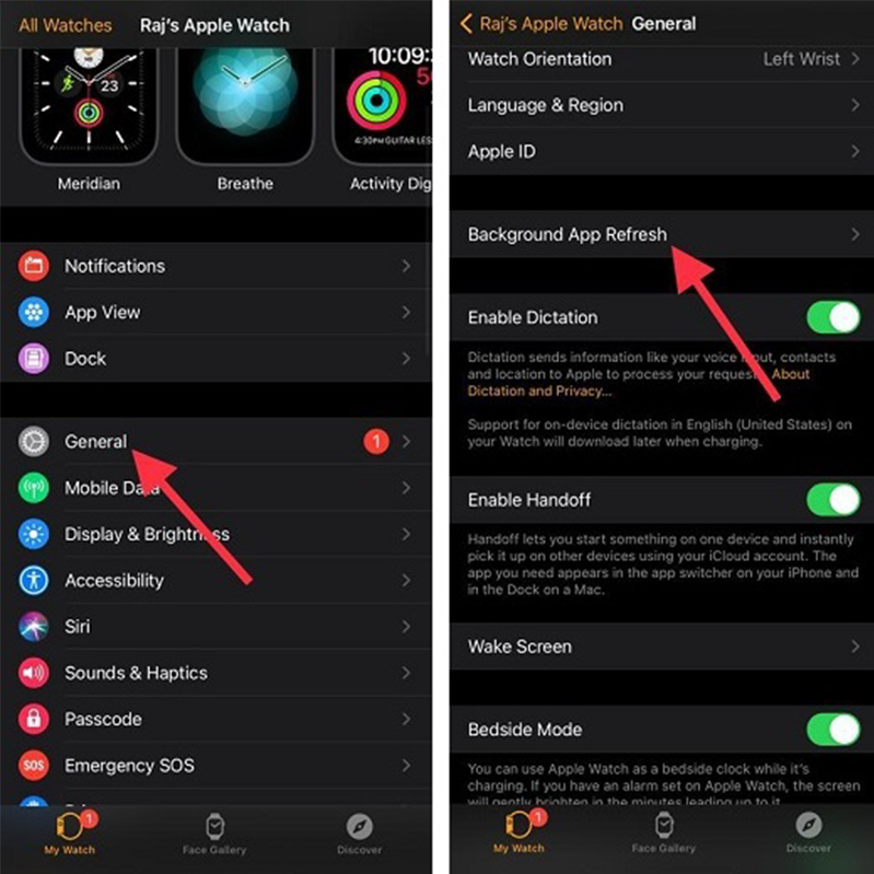apple watch 3 nhấn vào Làm mới ứng dụng nền trên màn hình thiết bị