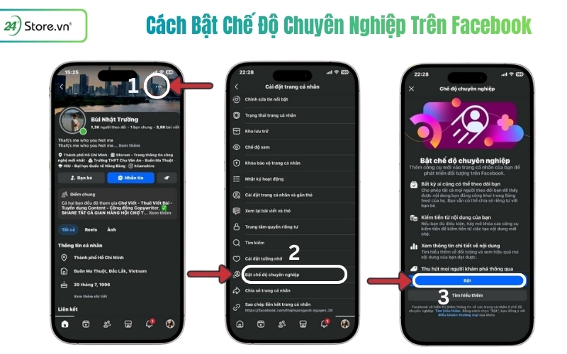 cách bật chế độ chuyên nghiệp trên facebook