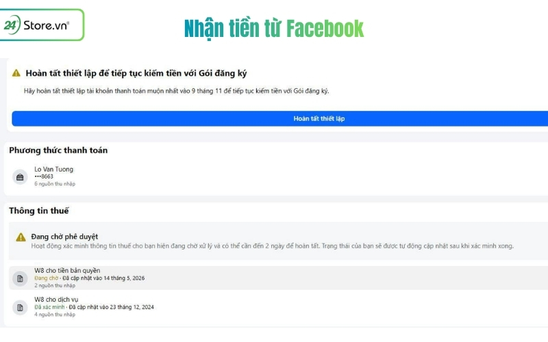 cách nhận tiền từ facebook
