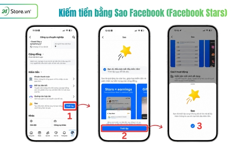 cách bật kiếm tiền từ facebook stars