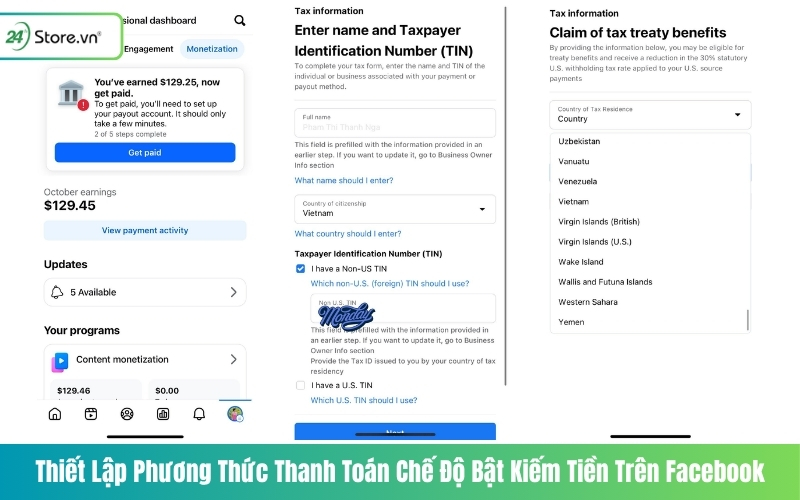 cách thiết lập phương thức thanh toán trên facebook