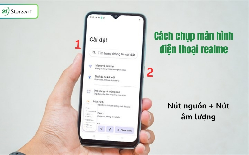 cách chụp màn hình realme bằng bấm nút nguồn và nút giảm âm lượng
