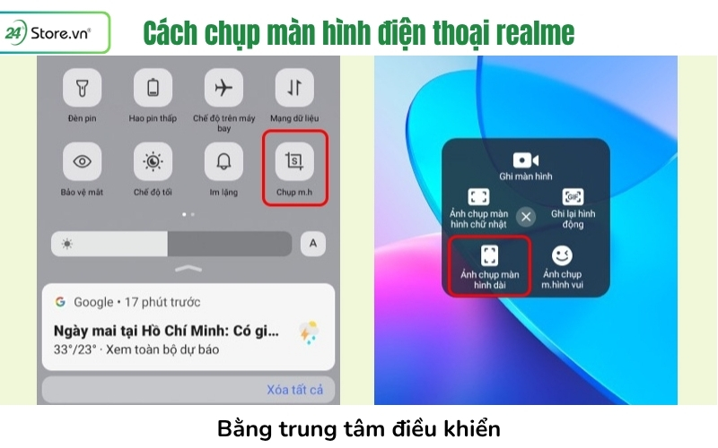 cách chụp màn hình realme bằng trung tâm điều khiển