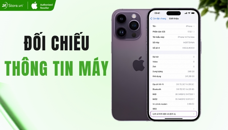 Đối chiếu thông tin máy iPhone 14 Pro Max trong cài đặt