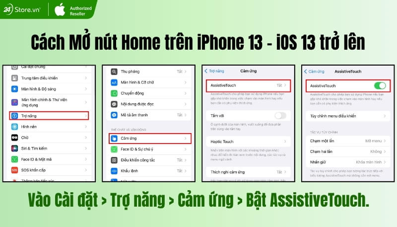 Cách mở nút Home iPhone 13 trên iOS 13 trở lên