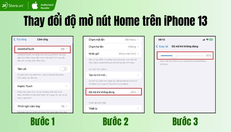 Cách thay đổi độ mờ nút Home ảo trên iPhone 13