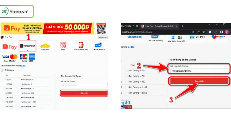 Cách nạp thẻ Free Fire bằng thẻ Garena 