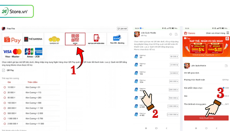 Cách nap thẻ Garena bằng QR Pay bước 1