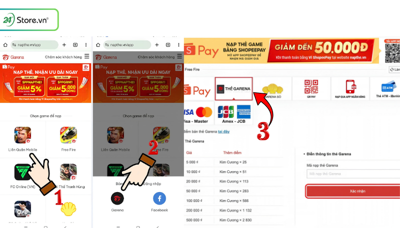 Cách nạp thẻ Garena bằng thẻ Garena bước 1