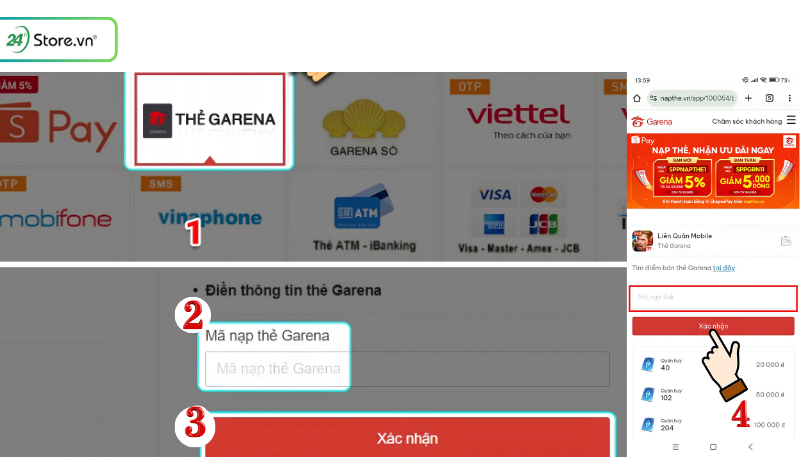 Cách nạp thẻ Garena bằng thẻ Garena bước 2