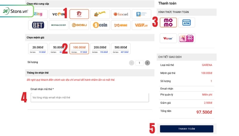 Cách nạp thẻ Liên Quân trên website Napthengay.vn