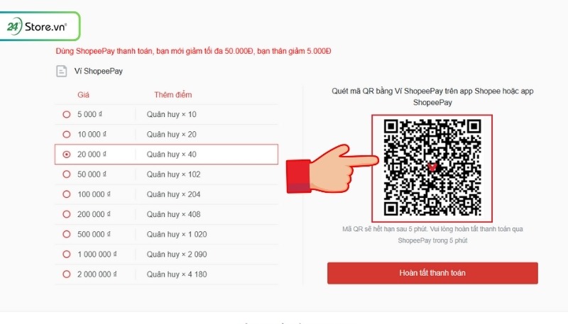 cách thanh toán liên quân bằng shopeepay