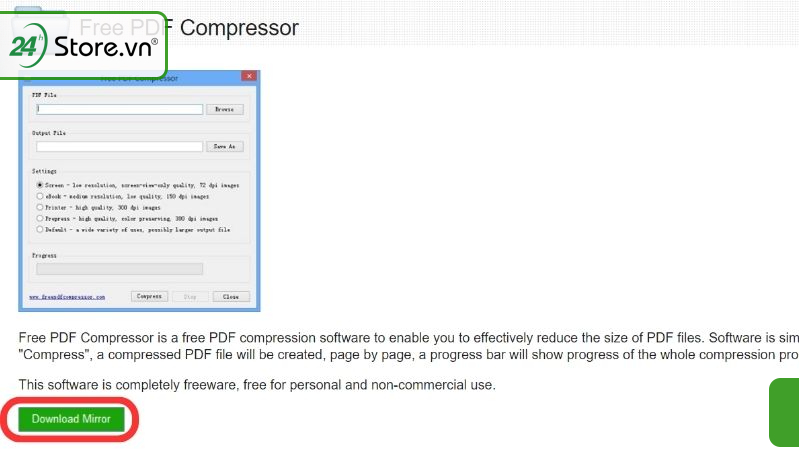 Tiến hành tải phần mềm Free PDF Compressor về máy