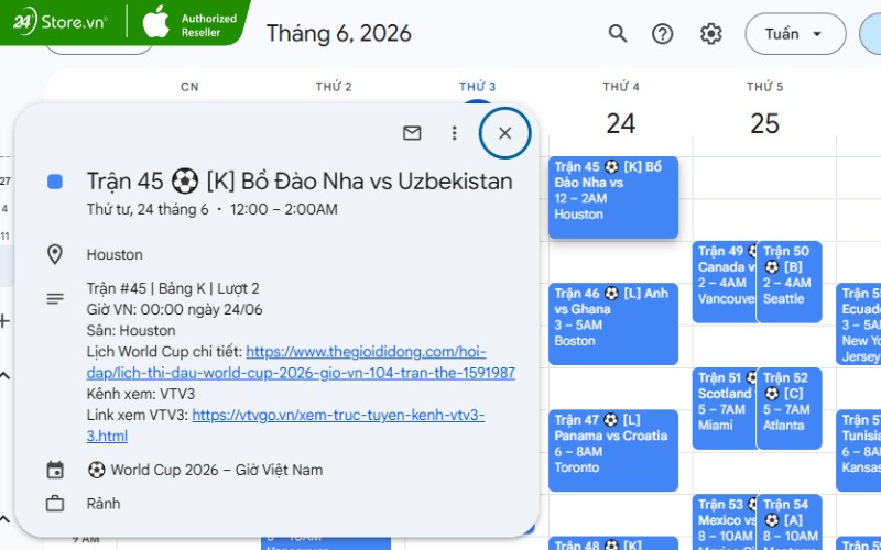 thêm lịch thi đấu world cup 2026