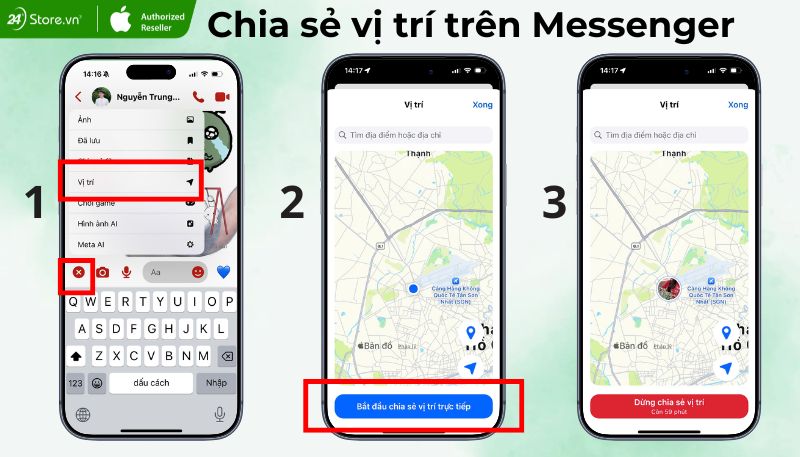 Chia sẻ vị trí hiện tại qua Messenger