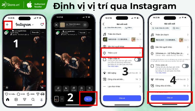 Định vị vị trí của tôi qua Instagram