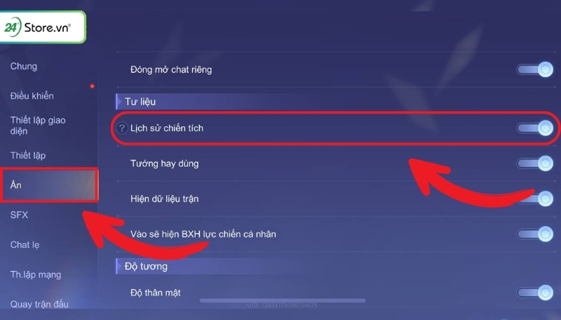 Ẩn lịch sử đấu trong Liên Quân