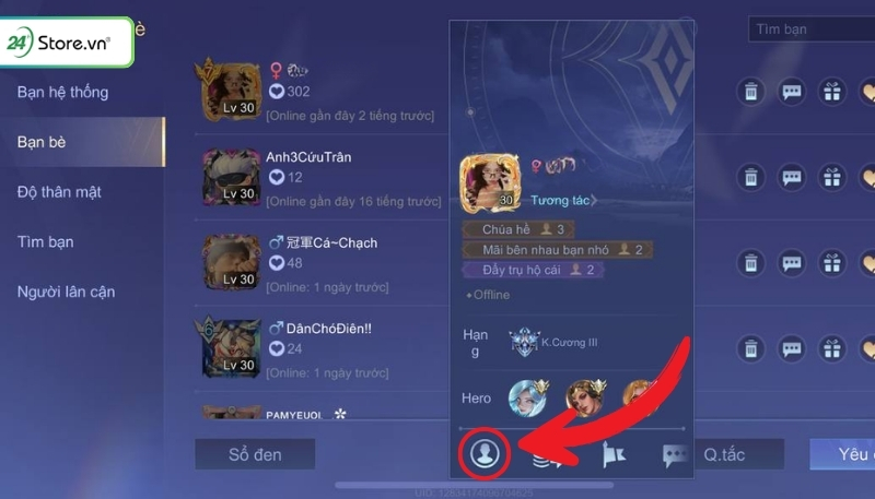 Xem lịch sử thi đấu Liên Quân của bạn bè