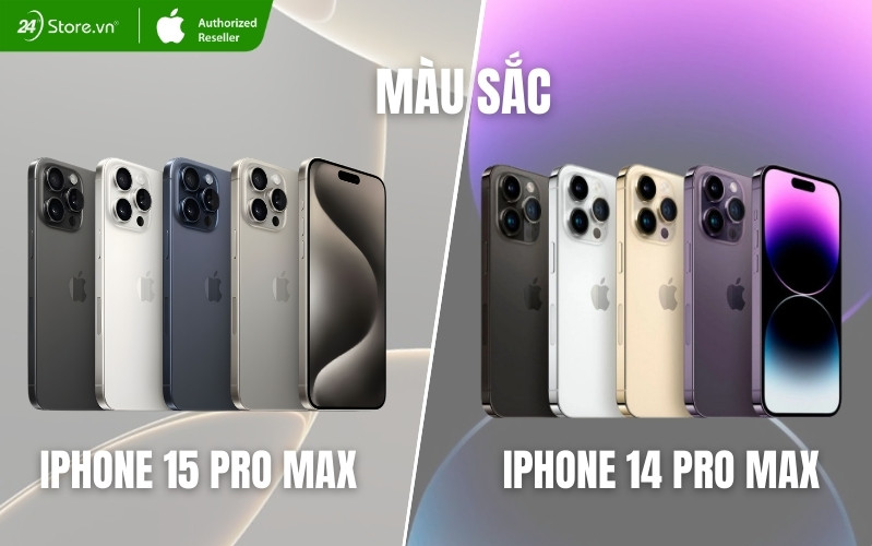 so sánh màu sắc iphone 15 pro max và iphone 14 pro max