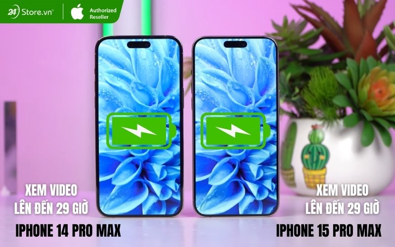 so sánh thời lượng pin iphone 14 pro max và iphone 15 pro max