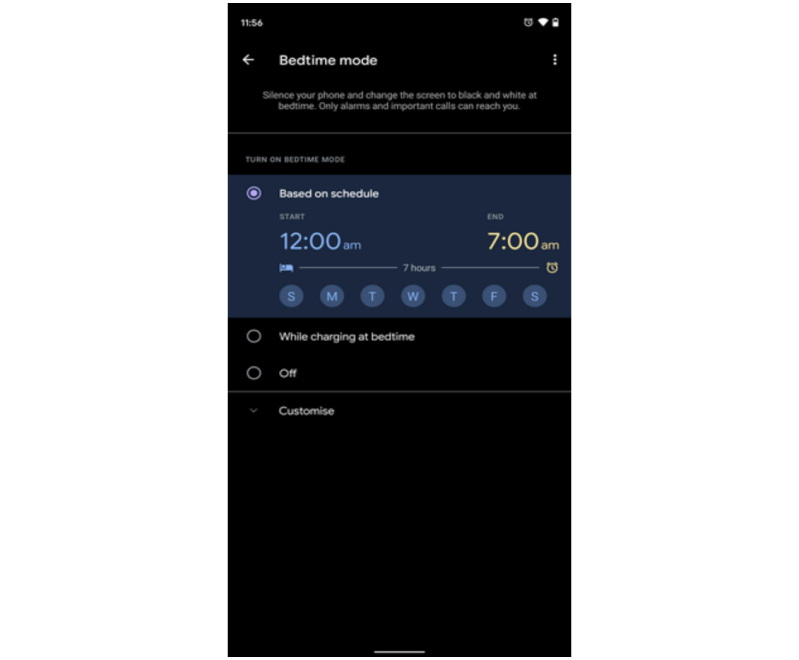 màn hình chỉnh chế độ giờ đi ngủ trên Android