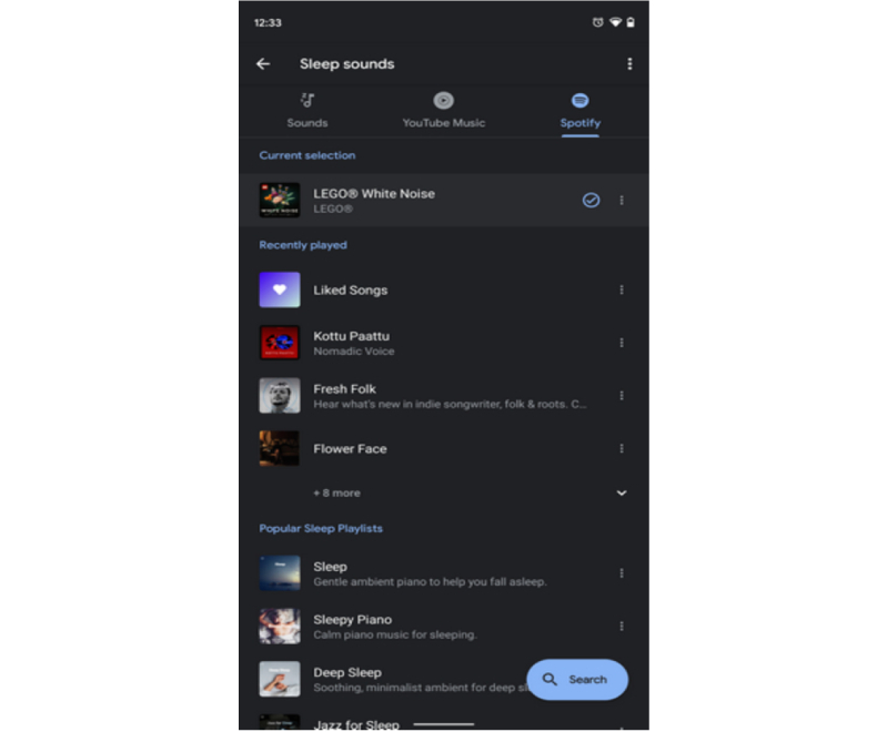 màn hình chỉnh nhạc lego trong chế độ giờ đi ngủ trên android