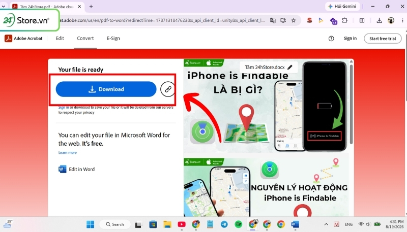 Cách chuyển PDF sang WOrd bằng Adobe Acrobat Online