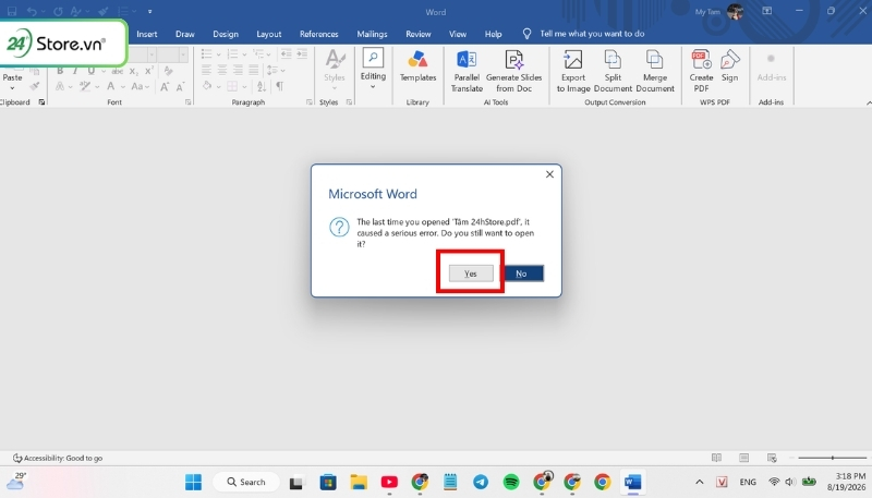 Chuyển PDF sang Word bằng Microsoft Word